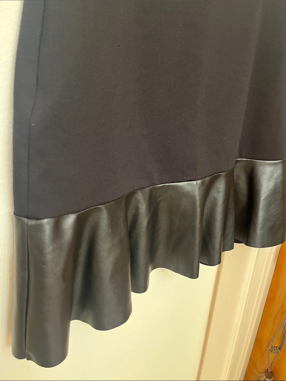 Michael Kors Black A-Line Skirt with Faux Leather Ruffle Hem